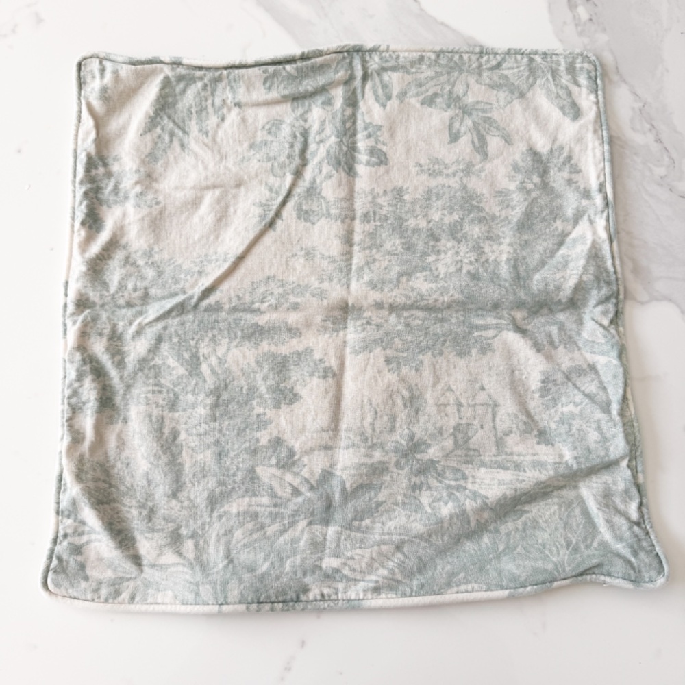 Vintage Pottery Barn Matine Blue Toile Pillow Cover Linen